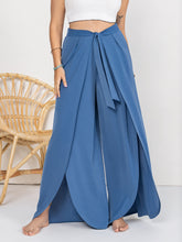 Plus Size Tied Slit Wide Leg Pants Dusty Blue OutfitFlow