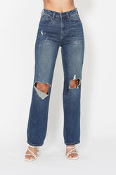 Judy Blue Full Size Hw Ripped Knee Dad Jeans Plus Size DK OutfitFlow