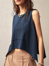 Exposed Seam Side Slit Round Neck Tank Navy OutfitFlow
