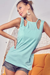 BiBi Rib Knit Shoulder Cut Out Detaied Top MINT OutfitFlow