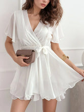 Surplice Flutter Sleeve Mini Dress White OutfitFlow