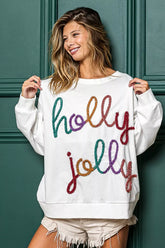 BiBi Holly Jolly Christmas French Terry Sweatshirt OFF WHITE OutfitFlow