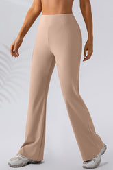 High Waist Straight Active Pants Camel OutfitFlow