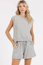 Mittoshop French Terry Crew Neck Top and Shorts Set H GREY OutfitFlow