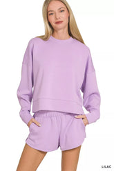 Zenana Scuba Long Sleeve Sweatshirts & Shorts Set LILAC OutfitFlow