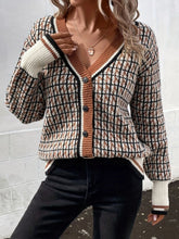 Plaid V-Neck Button Up Cardigan Caramel One Size OutfitFlow