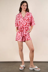 VERY J Oversized Printed Button Down Resort Romper Pink OutfitFlow