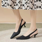 Point Toe Kitten Heel Slingback Pumps Black OutfitFlow