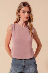 SO ME Sleeveless Hacci Knit Top with Round Hem BLUSH OutfitFlow