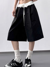 Contrast Waistband Wide-Leg Shorts Black OutfitFlow