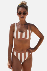 Striped Tank High Waist Bikini Brown OutfitFlow
