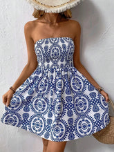 Smocked Printed Tube Mini Dress Navy OutfitFlow