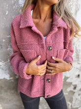 Full Size Single-Breasted Sherpa Shacket Plus Size Deep Pink OutfitFlow