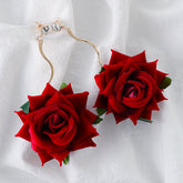 Alloy Rose Dangle Earrings Deep Red One Size OutfitFlow