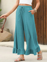 Ruffled Hem Wide Leg Pants Teal OutfitFlow