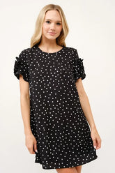 And The Why Embellished Sleeve Polka Dots Shift Dress Black OutfitFlow
