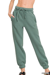 Zenana Fleece Drawstring Joggers With Pocket ASH JADE OutfitFlow