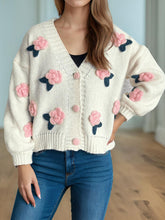 Flower Button Down V-Neck Long Sleeve Cardigan Blush Pink One Size OutfitFlow