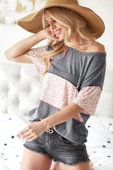 BiBi Triblend Knit with Leopard Block Out Stitching CHARCOAL OutfitFlow