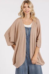 Mittoshop Open Front Batwing Sleeve Cardigan Camel OutfitFlow