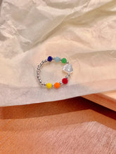 Acrylic Beaded Heart Ring Multicolor One Size OutfitFlow