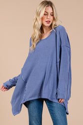Ces Femme Asymmetrical Long Sleeve top Dusty Blue OutfitFlow