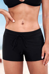 Full Size Run Contrast Drawstring Swim Bottoms Black OutfitFlow