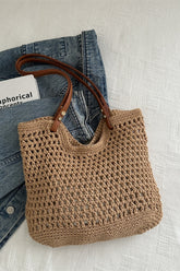 Openwork Woven Tote Bag Camel One Size OutfitFlow