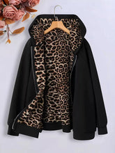 Hooded Leopard Lined Zip-Up Outerwear Black OutfitFlow