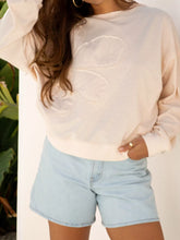 Raw Edge Flower Patch Drop Shoulder Casual Top Beige OutfitFlow