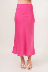 And The Why Solid Satin Midi Skirt FUCHSIA OutfitFlow