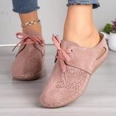 Lace-Up Round Toe Wedge Sandals Dusty Pink OutfitFlow
