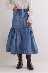 Midi Denim Skirt with Pockets Medium OutfitFlow