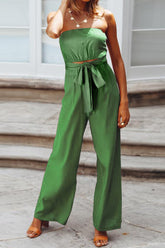 Tied Cutout Tube Wide Leg Jumpsuit Green OutfitFlow