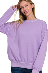 Zenana Soft Fleece Pigment Dye Round-neck Sweatshirts LAVENDER OutfitFlow
