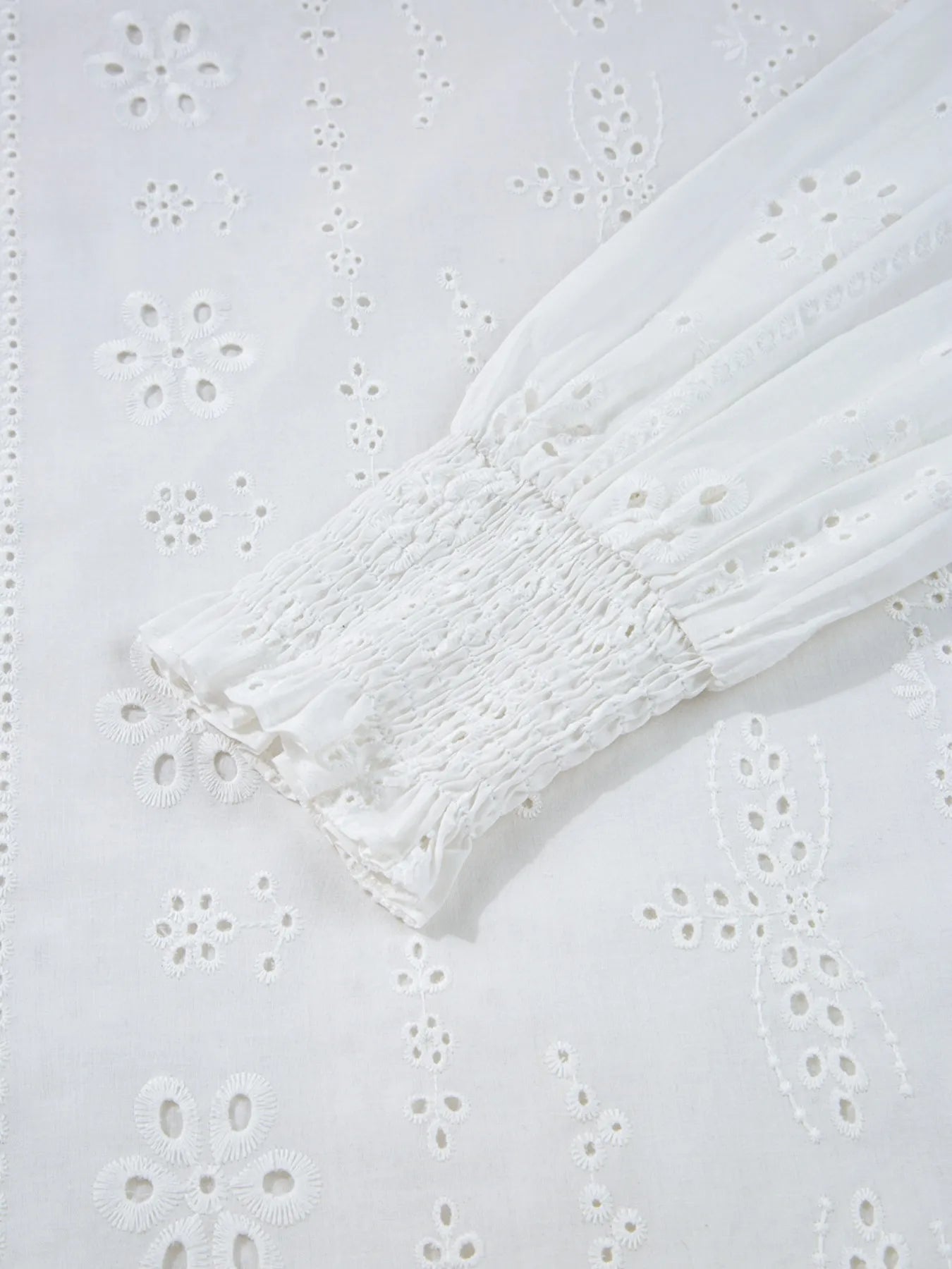 Eyelet Long Sleeve Blouse with Elastic Cuffs OutfitFlow