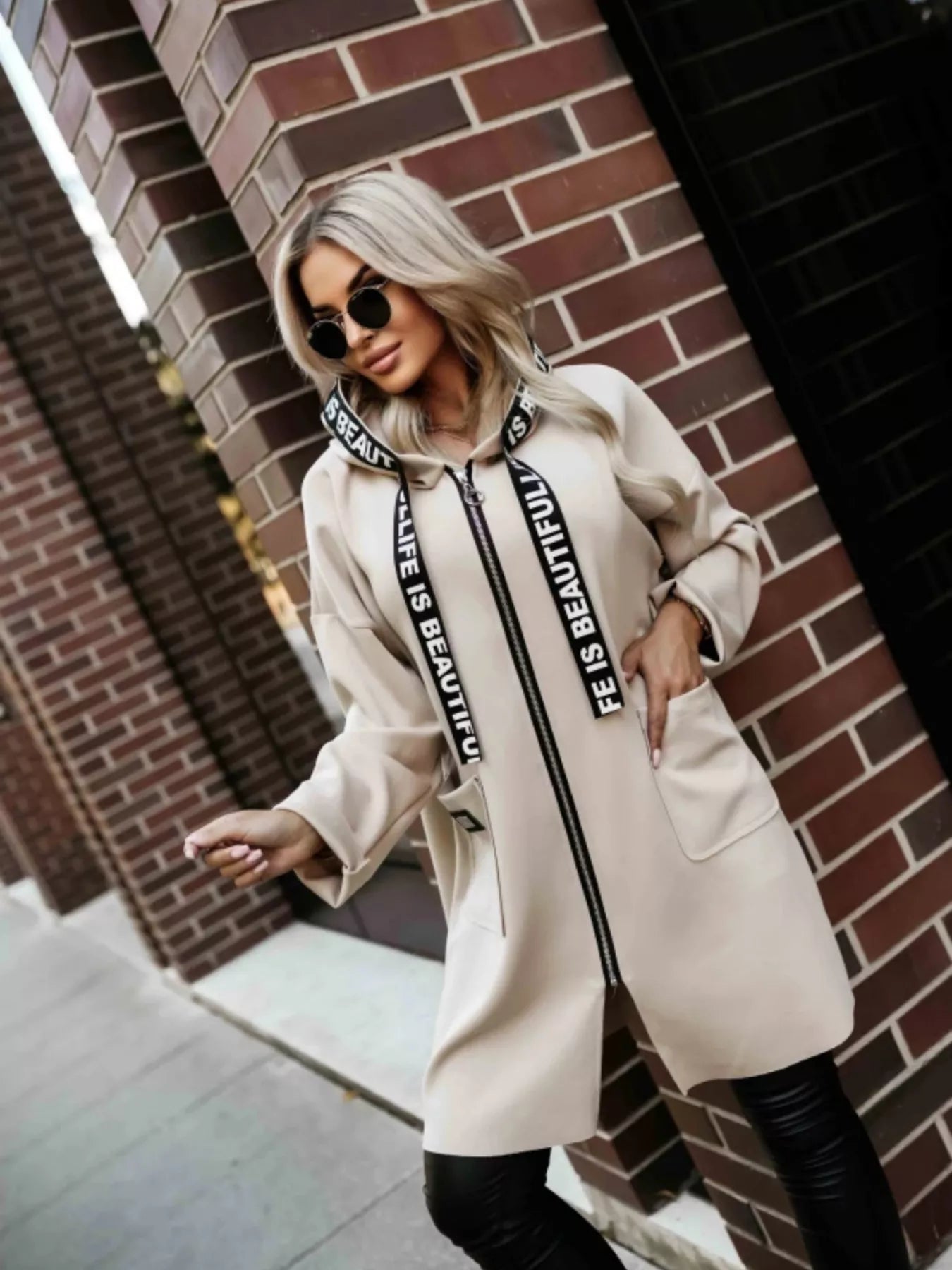 Full Size Casual Hooded Zip-Up Longline Outerwear Plus Size Trendsi