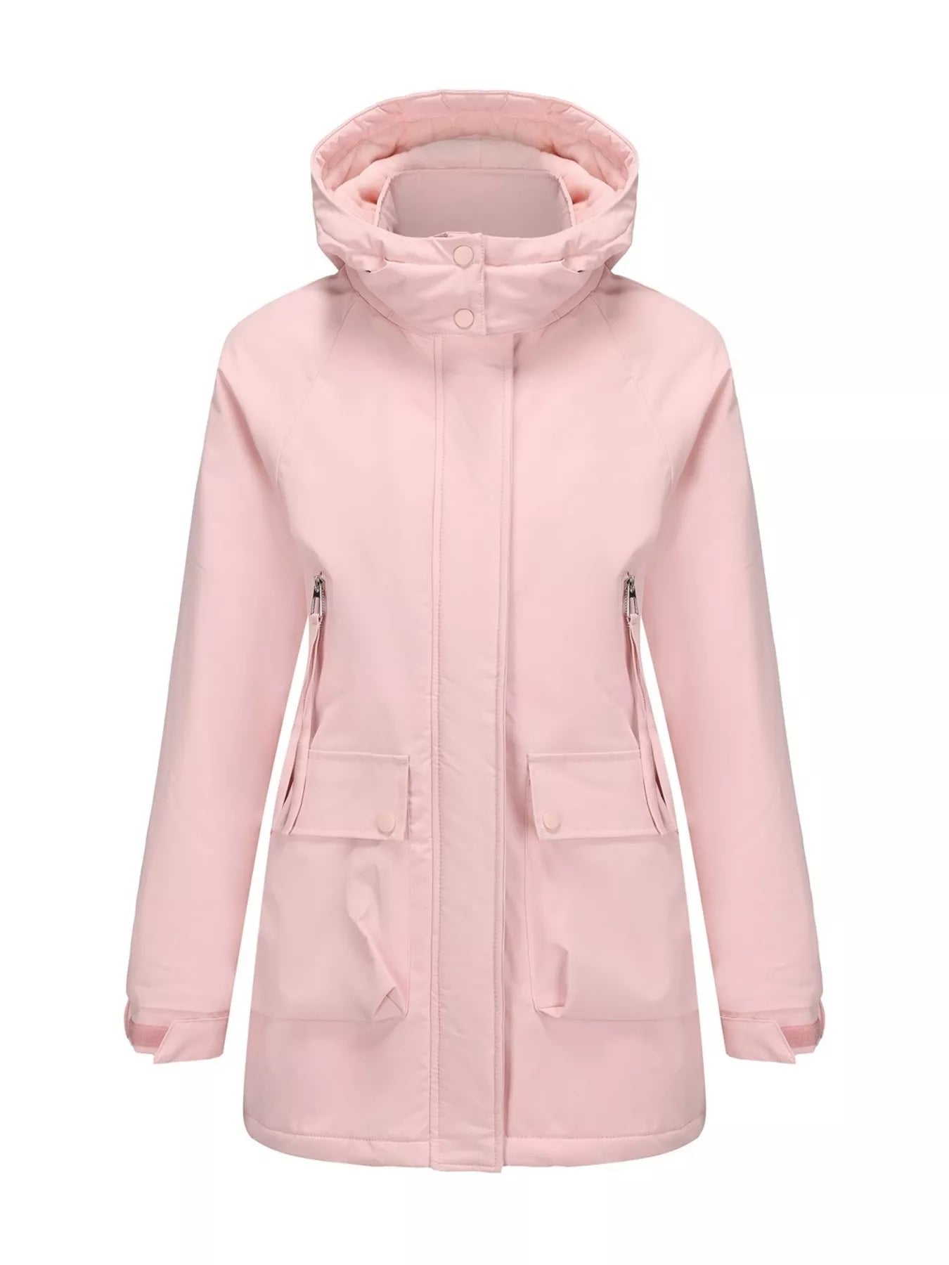 Full Size Zip Up Hooded Parka Outerwear Plus Size Pink OutfitFlow