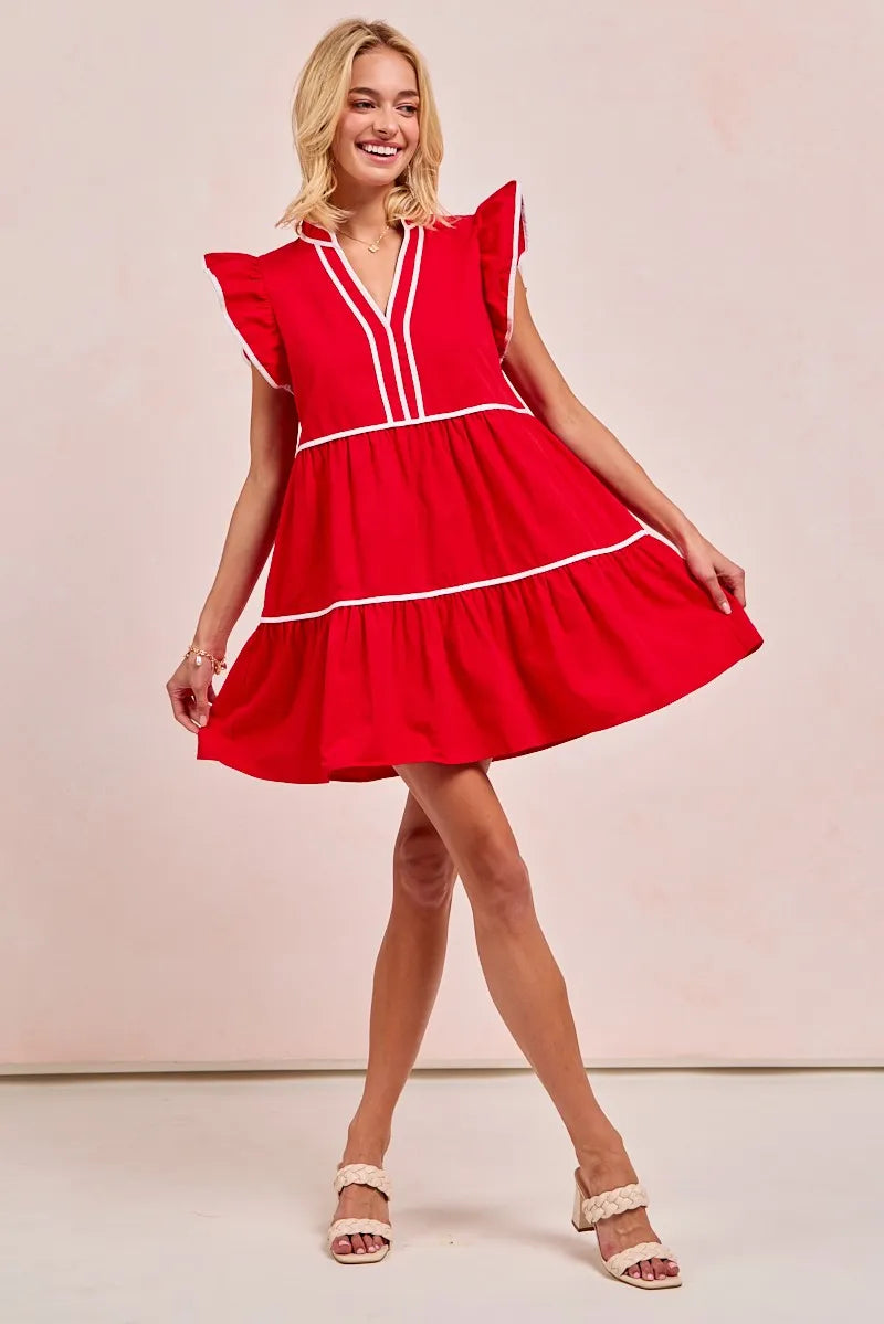 BiBi Gameday Theme Contrast Binding Ruffled Dress OutfitFlow