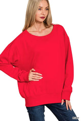 Zenana Fleece Boat Neck Sweatshirt RUBY OutfitFlow