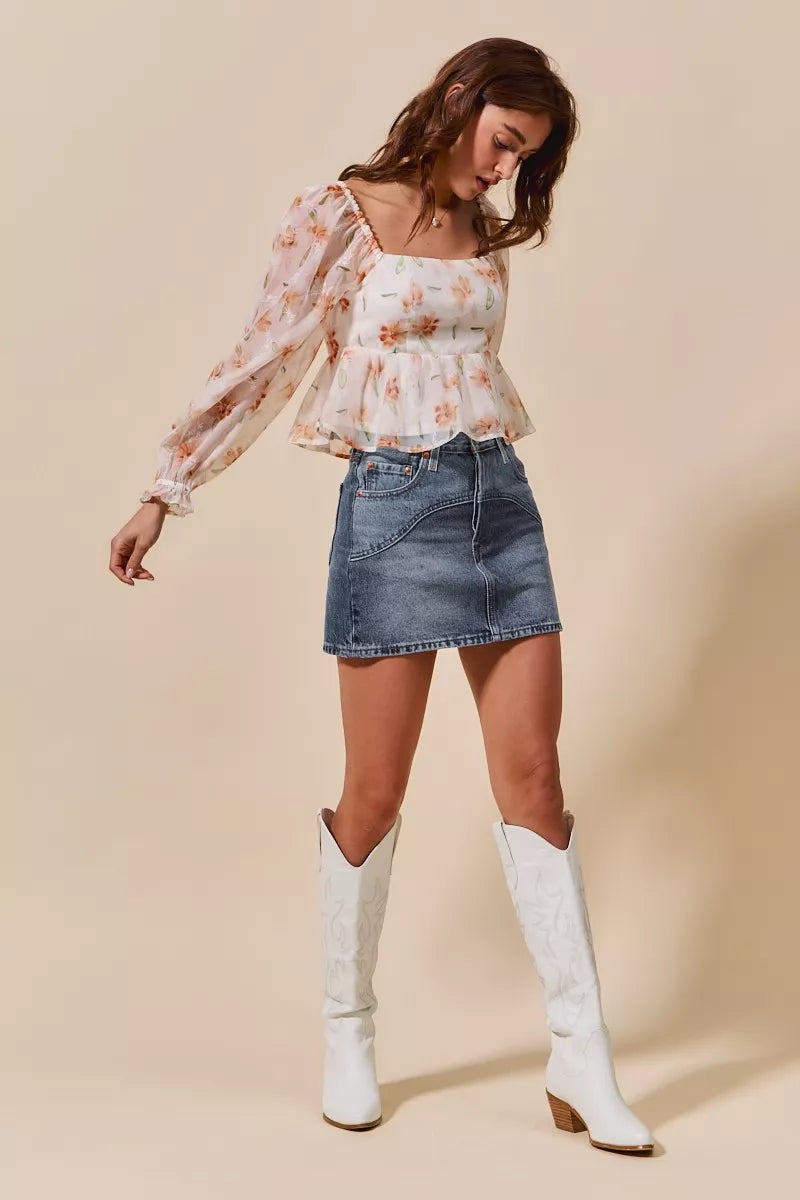 SO ME Washed Denim Mini Skirt with Pockets Trendsi