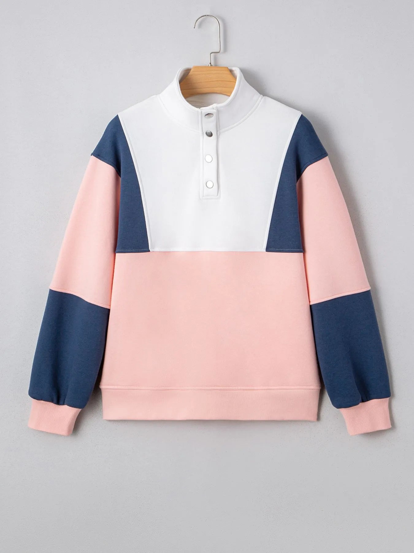 Colorblock Patchwork Half Button Baggy Sweatshirt OutfitFlow