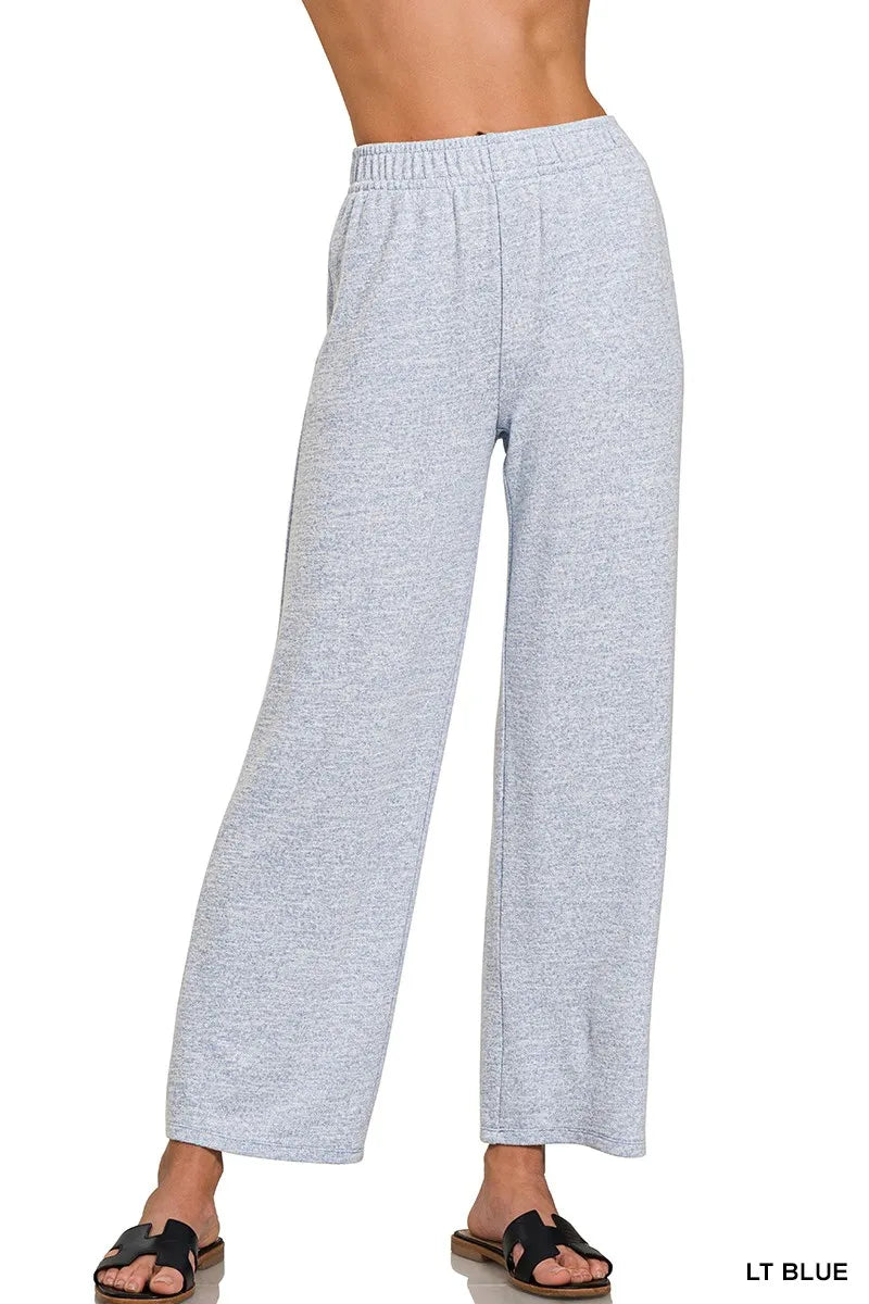 Zenana Soft Melange Hacci Elastic Waistband Lounge Pants LT BLUE OutfitFlow