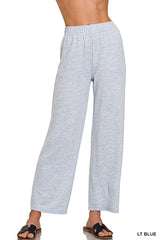 Zenana Soft Melange Hacci Elastic Waistband Lounge Pants LT BLUE OutfitFlow