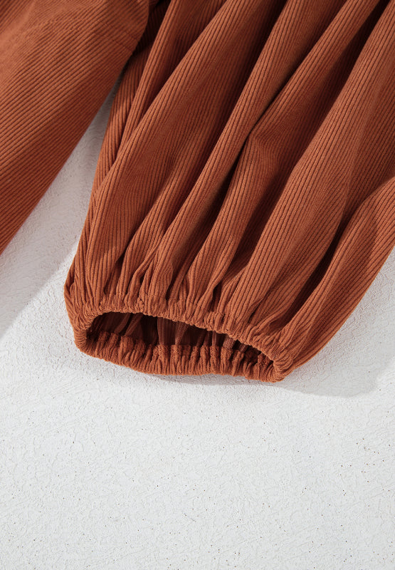 Corduroy Quarter Snap Three-Quarter Sleeve Dress OutfitFlow
