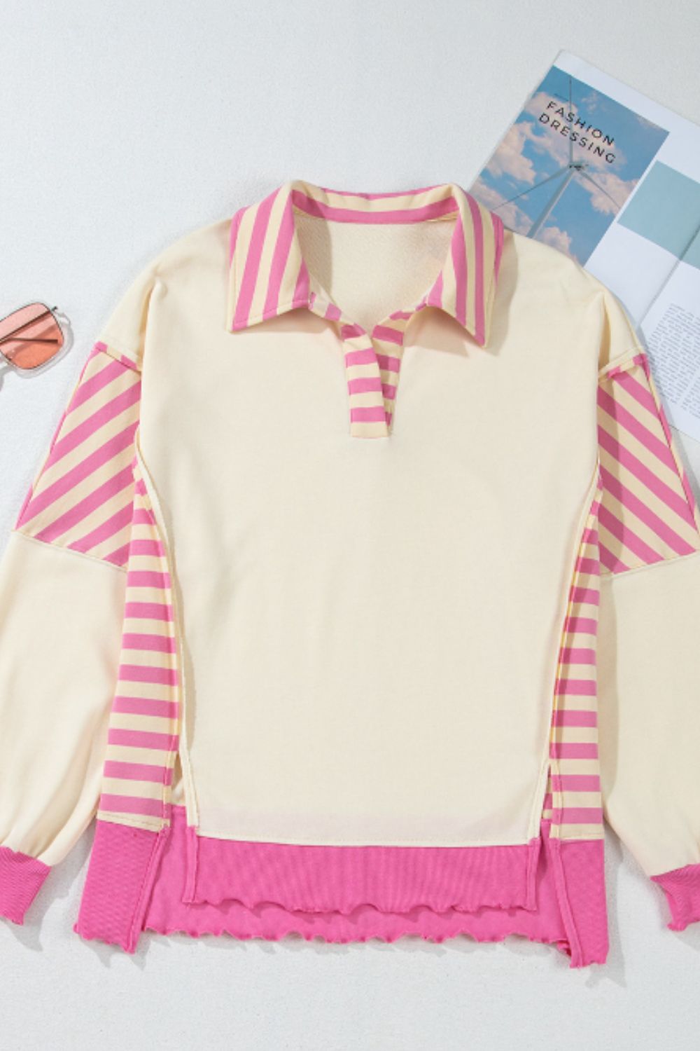 Outfit Flow - Striped Johnny Collar Long Sleeve Sweatshirt