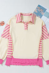 Outfit Flow - Striped Johnny Collar Long Sleeve Sweatshirt