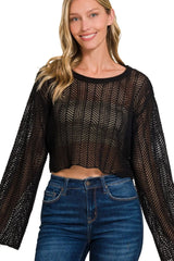 Zenana Open Knit Cropped Sweater OutfitFlow