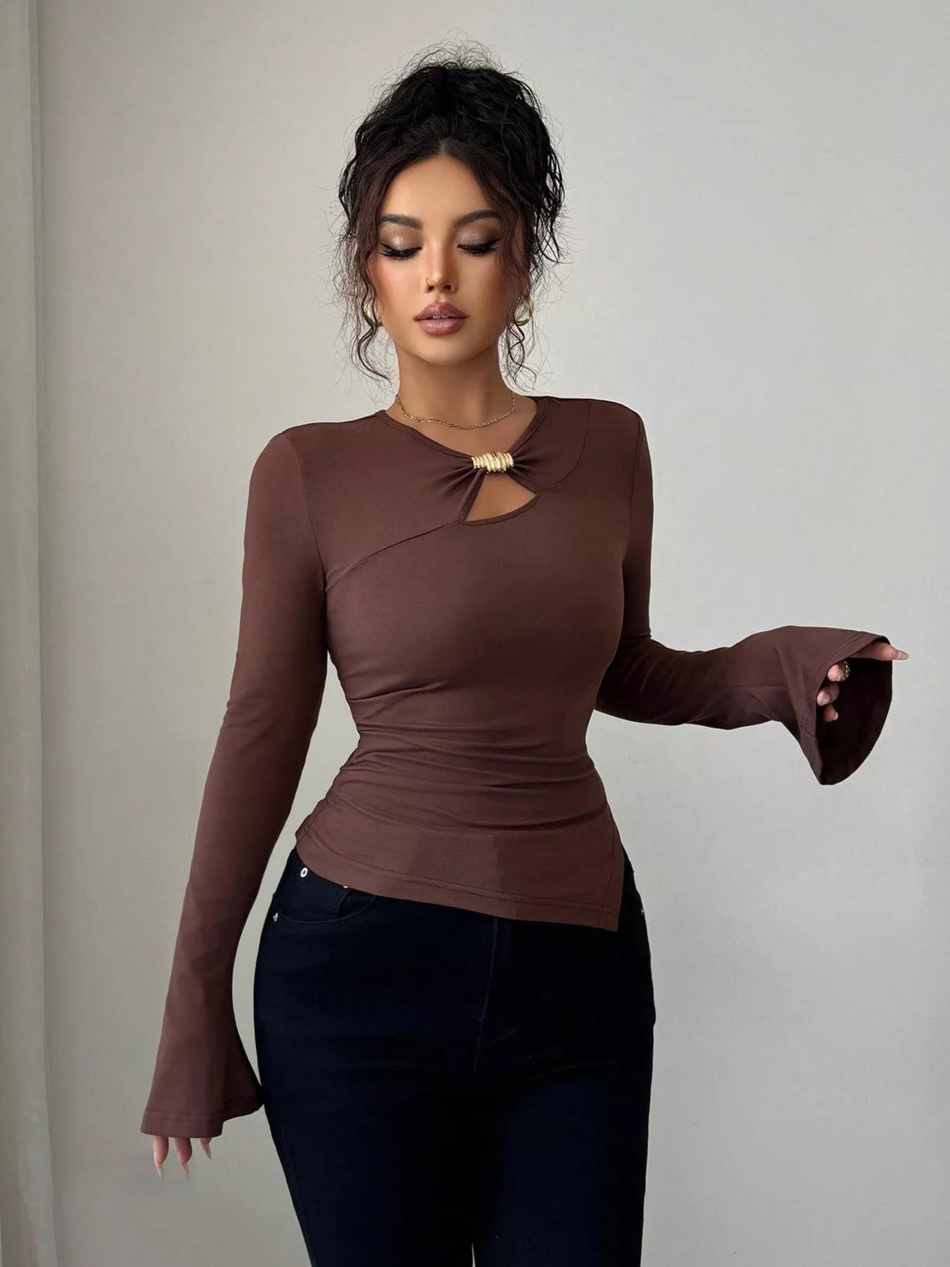Cutout Long Sleeve T-Shirt OutfitFlow