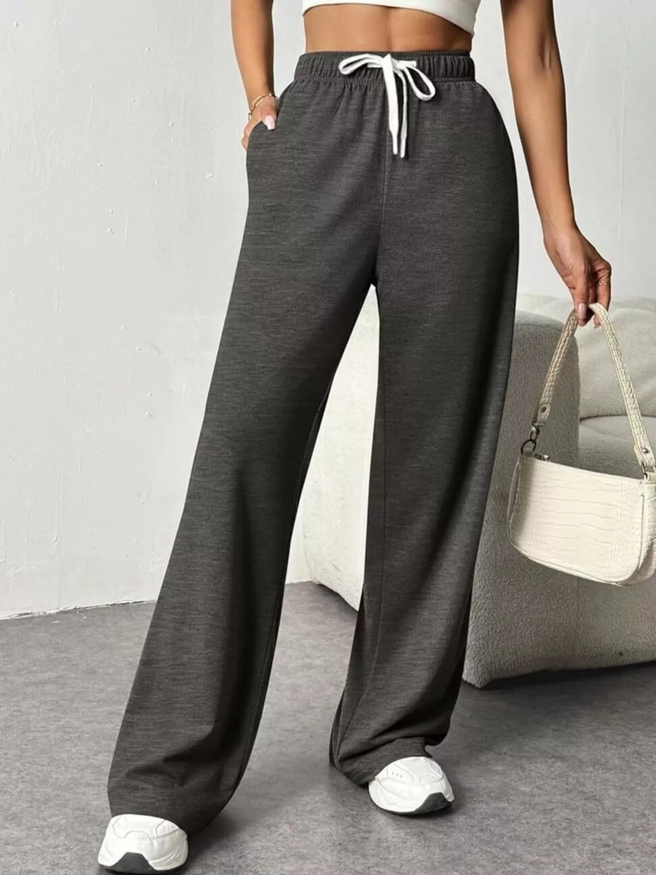 Drawstring Wide Leg Pants OutfitFlow